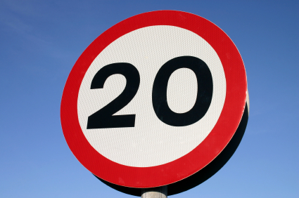 20 miles per hour speed limit sign alternate text for this image