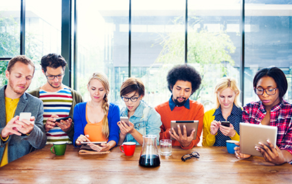 Multiethnic Group of People Socail Networking at Cafe alternate text for this image