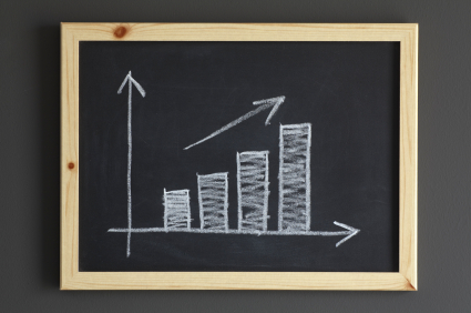 Business chart on a blackboard alternate text for this image