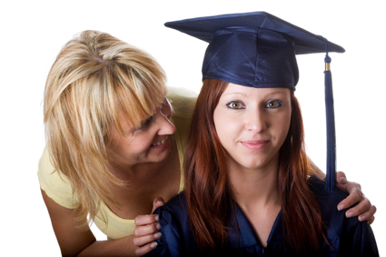 Graduate with mother alternate text for this image