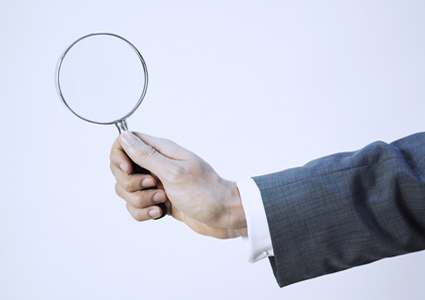 Hand holding a magnifying glass alternate text for this image