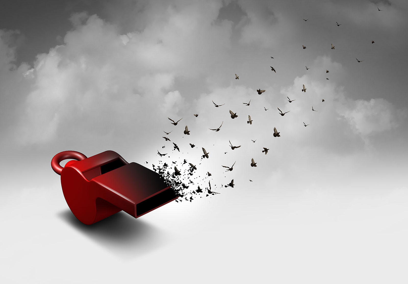 Concept de communication ou symbole d'intimidation d'un lanceur d'alerte et symbole conceptuel d'un lanceur d'alerte communiquant des informations dans le cadre d'un reportage, avec des éléments d'illustration en 3D.