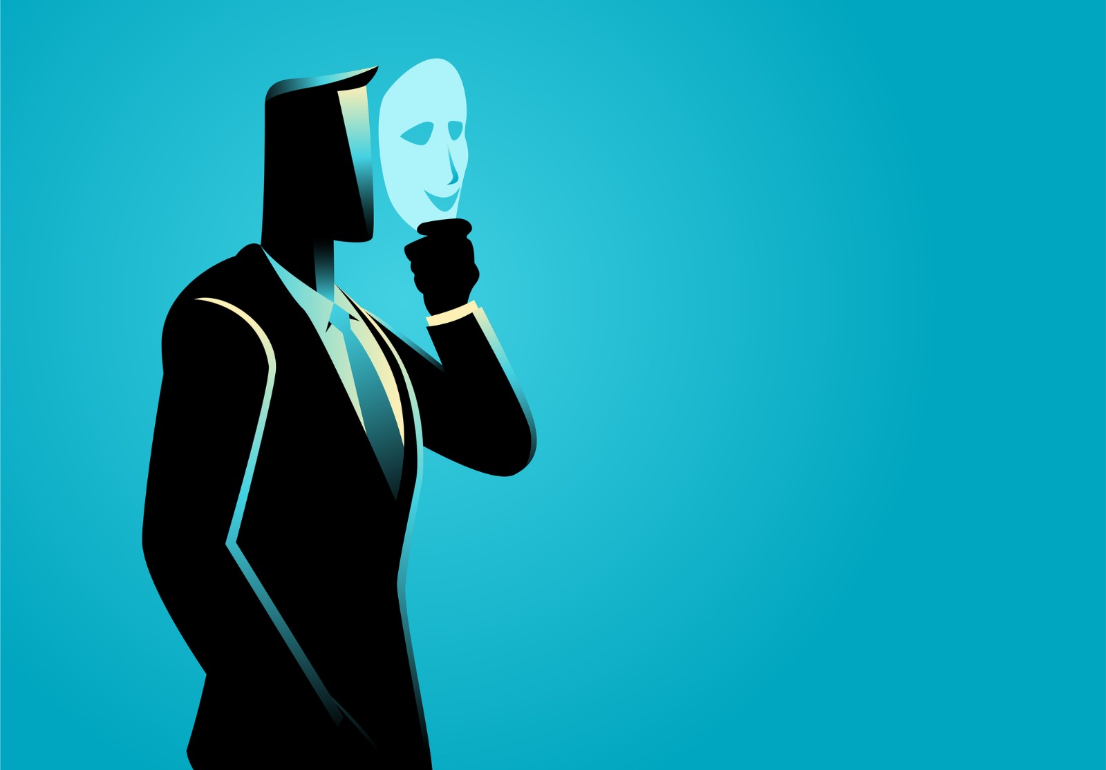 Homme d’affaires tenant un masque devant son visage.