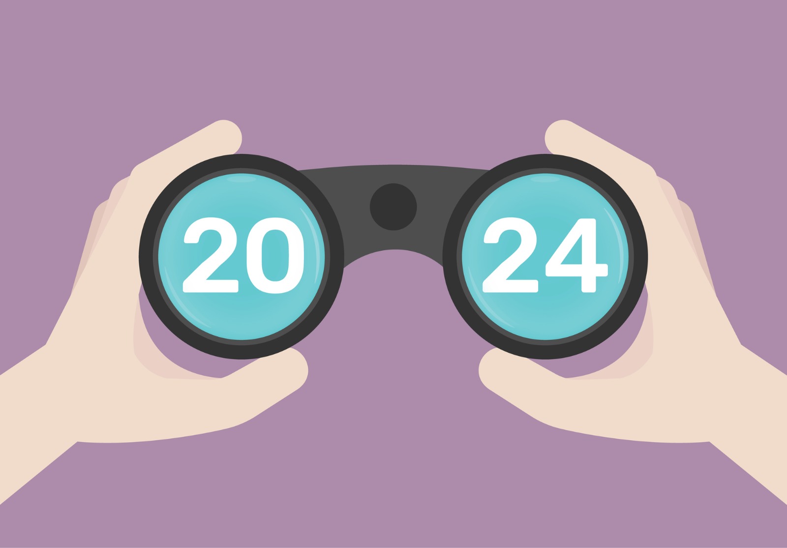 Un homme d’affaires utilise des jumelles pour regarder 2024, la planification stratégique et la prospective.