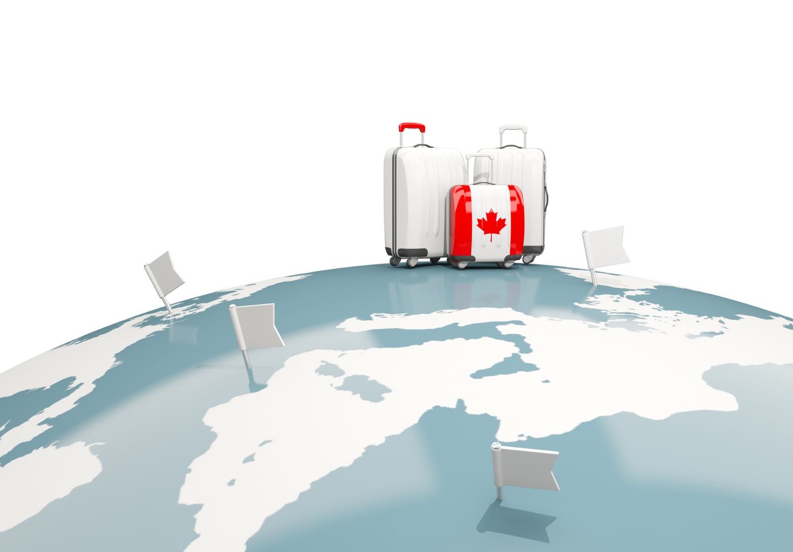 Bagages avec le drapeau du canada. Trois sacs au sommet de la planète.