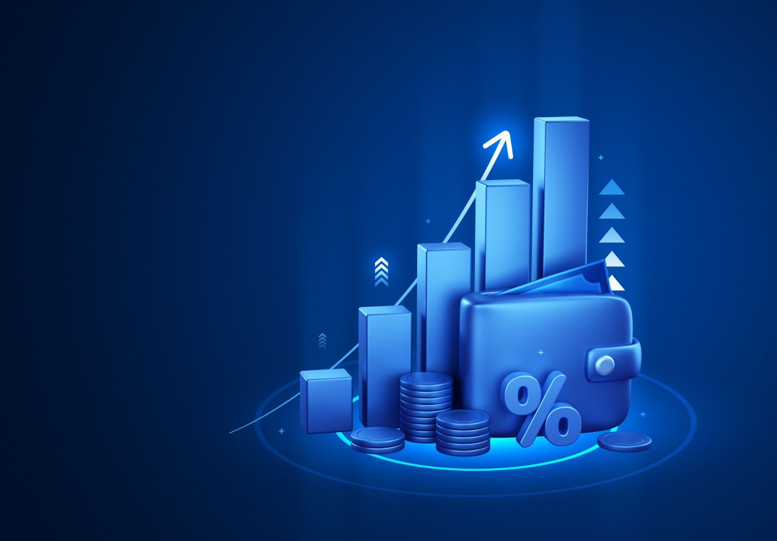 Croissance argent graphique portefeuille numérique paiement bancaire pièce de monnaie 3d fond de banque finance entreprise richesse crédit change de devises succès en ligne flèche profit économie financière gagner technologie.