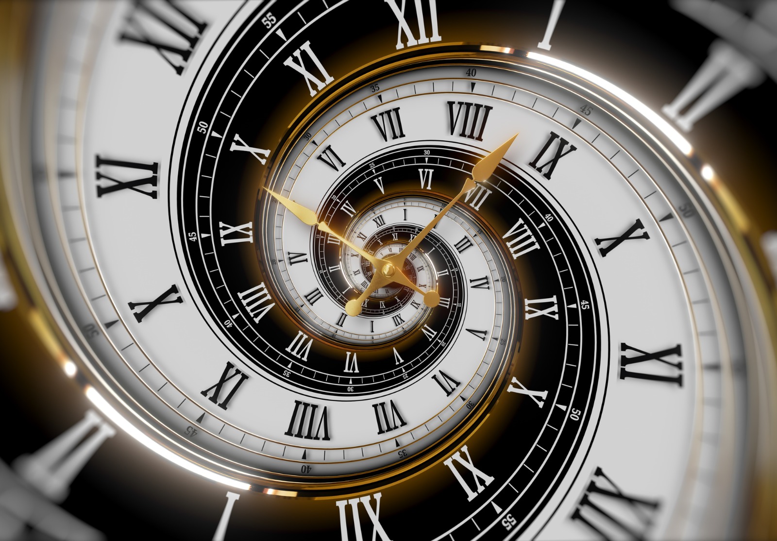 Cadran d’horloge abstrait en spirale blanche moderne. Concept de temps infini.