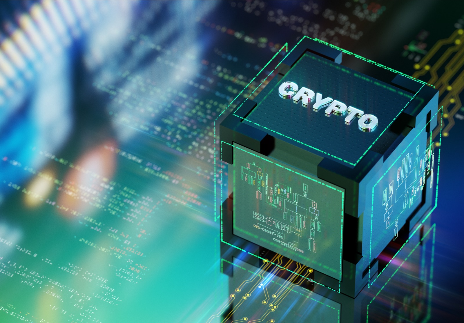 Contexte du concept de crypto-monnaie et de portefeuilles numériques. Rendu 3D CGI