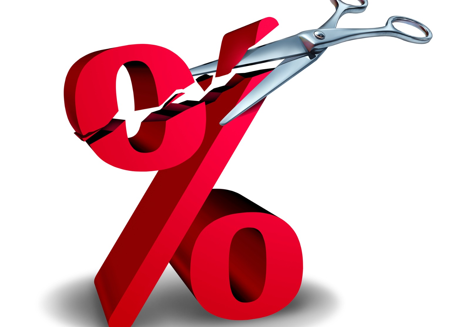 Des ciseaux coupent un signe de pourcentage.