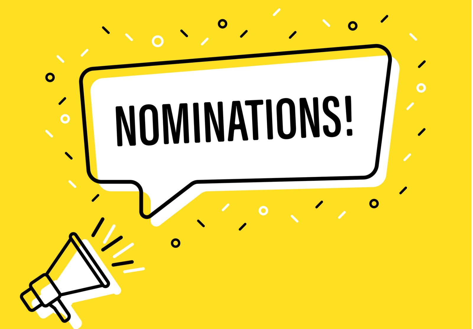 Mégaphone de fixation de main mâle avec la bulle de discours de nominations. haut-parleur. Bannière pour les affaires, le marketing et la publicité. Illustration de vecteur.