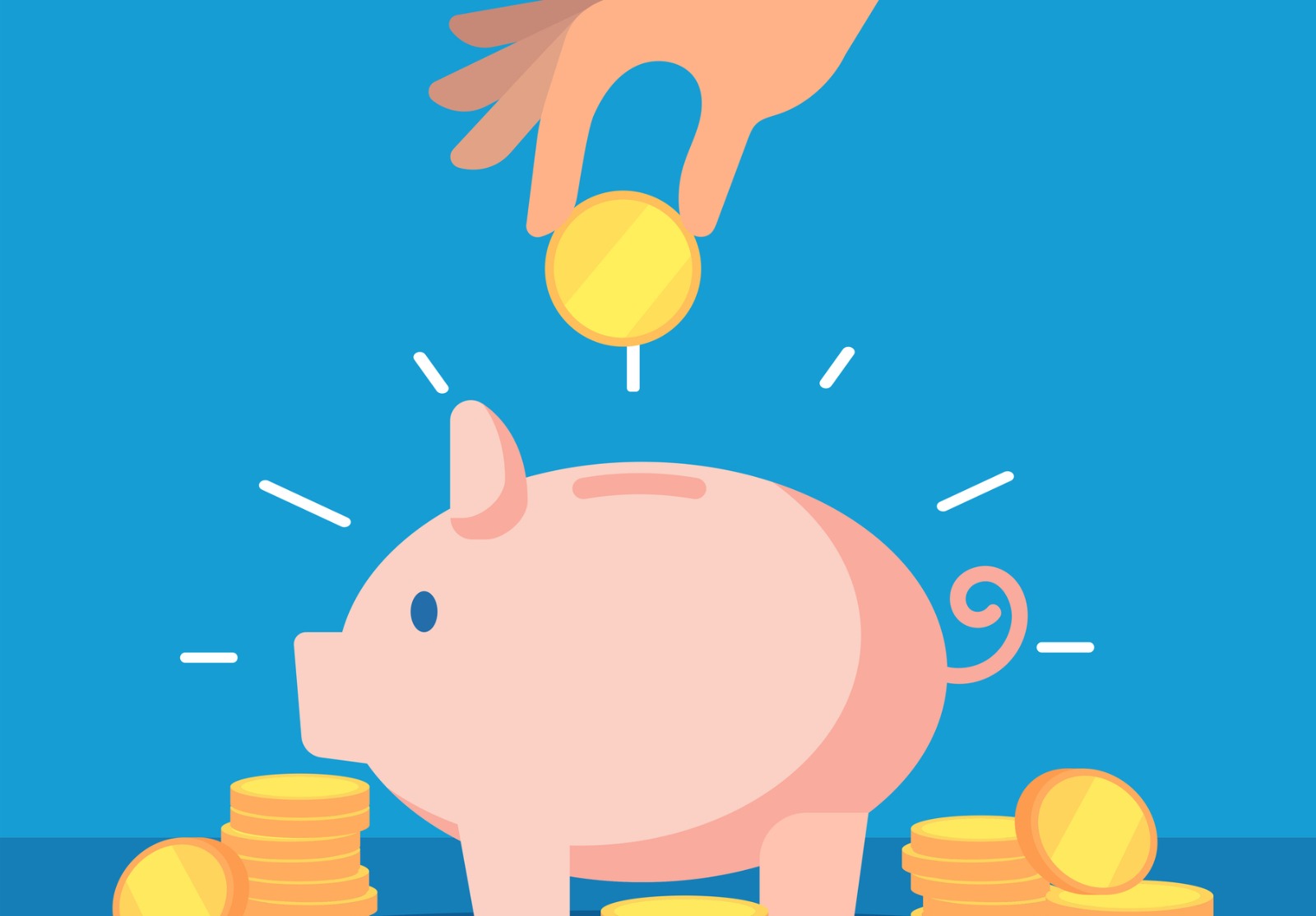 Tirelire. Boîte d’argent avec des pièces d’or tombantes. Compte de banque de dépôt et concept d’activité vecteur de trésorerie.