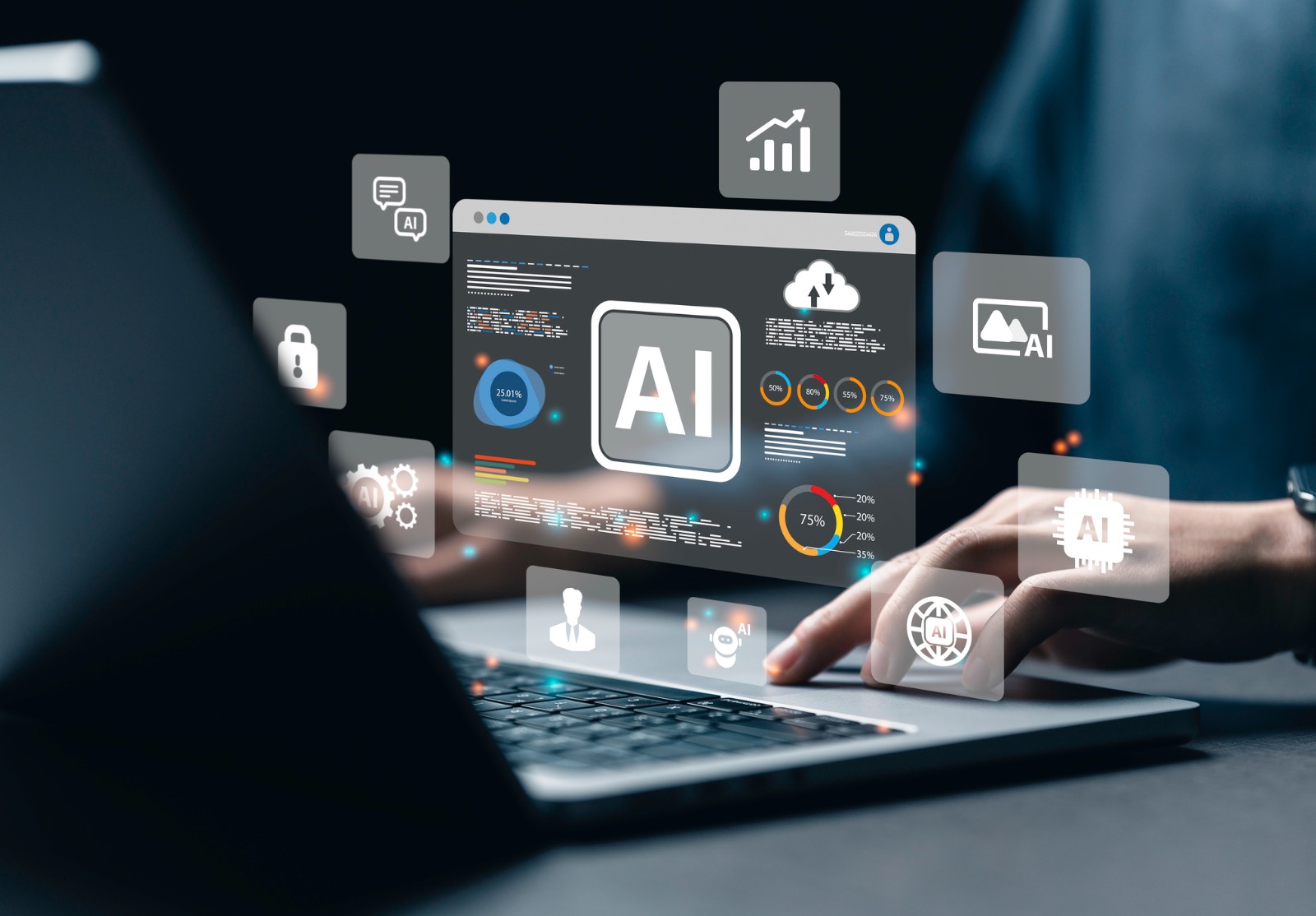 Un analyste de données utilisant la technologie AI pour l’outil de travail pour l’analyse de données Chatbot Chat avec l’IA, en utilisant l’IA robot intelligent technologique, l’intelligence artificielle pour générer quelque chose.