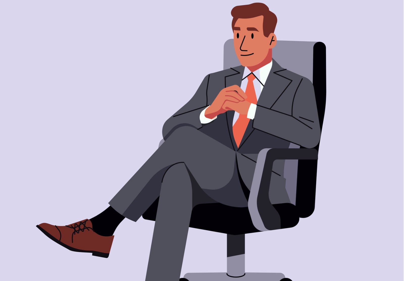 Le PDG d’un homme d’affaires assis en croisement sur un fauteuil exécutif.