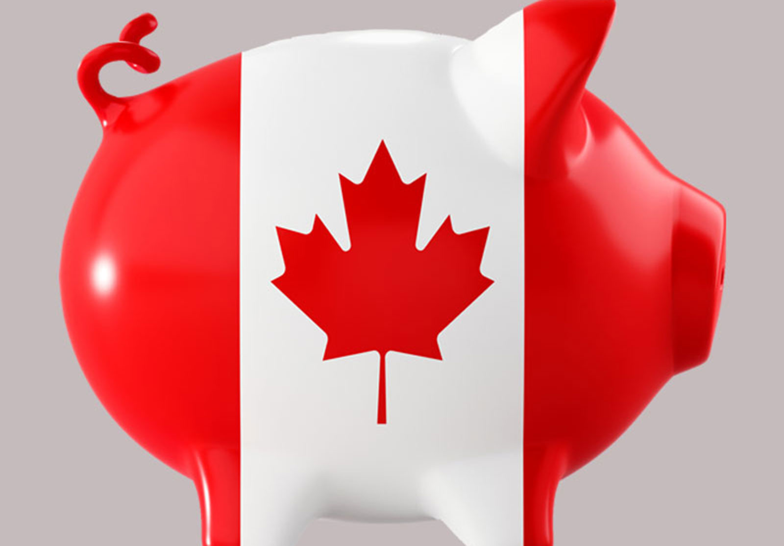 Une tirelire aux couleurs du drapeau du Canada.