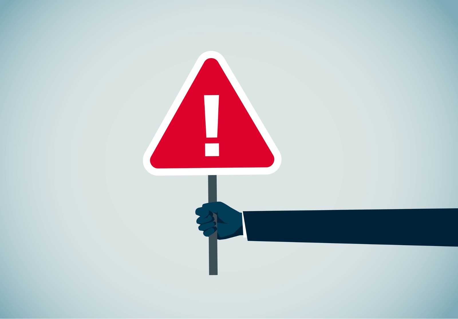 Un bras tenant un panneau avertisseur.