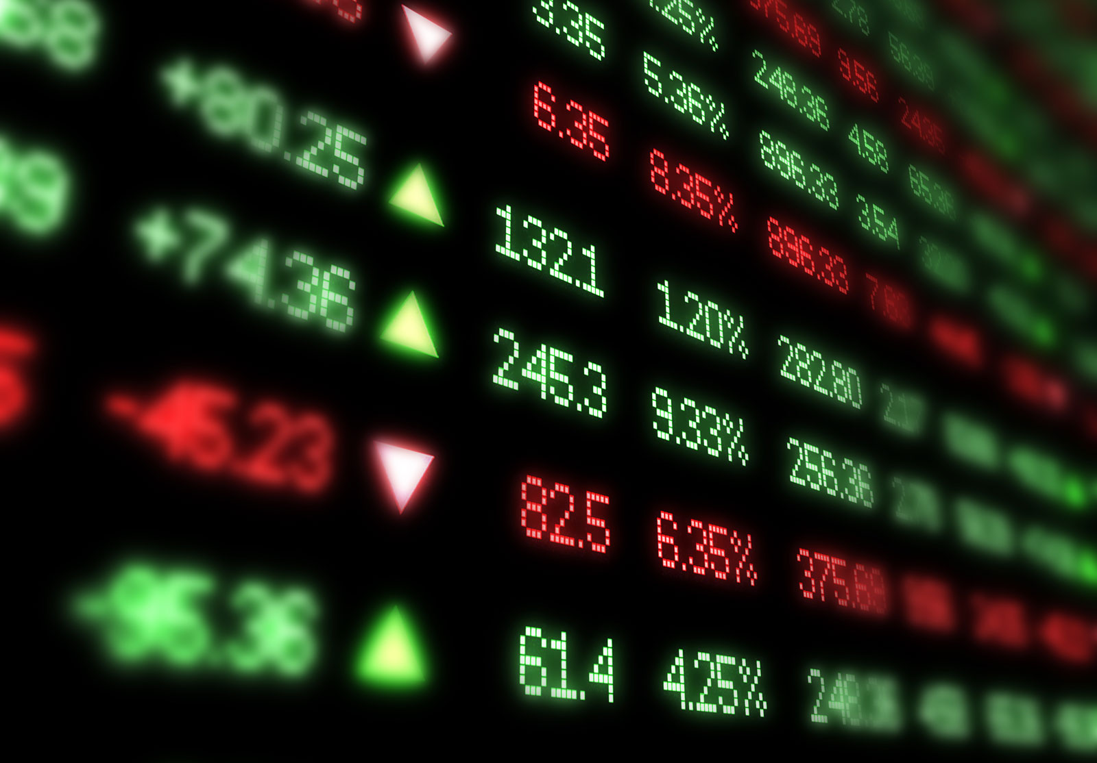 Le téléscripteur de la bourse est flou sur les bords.