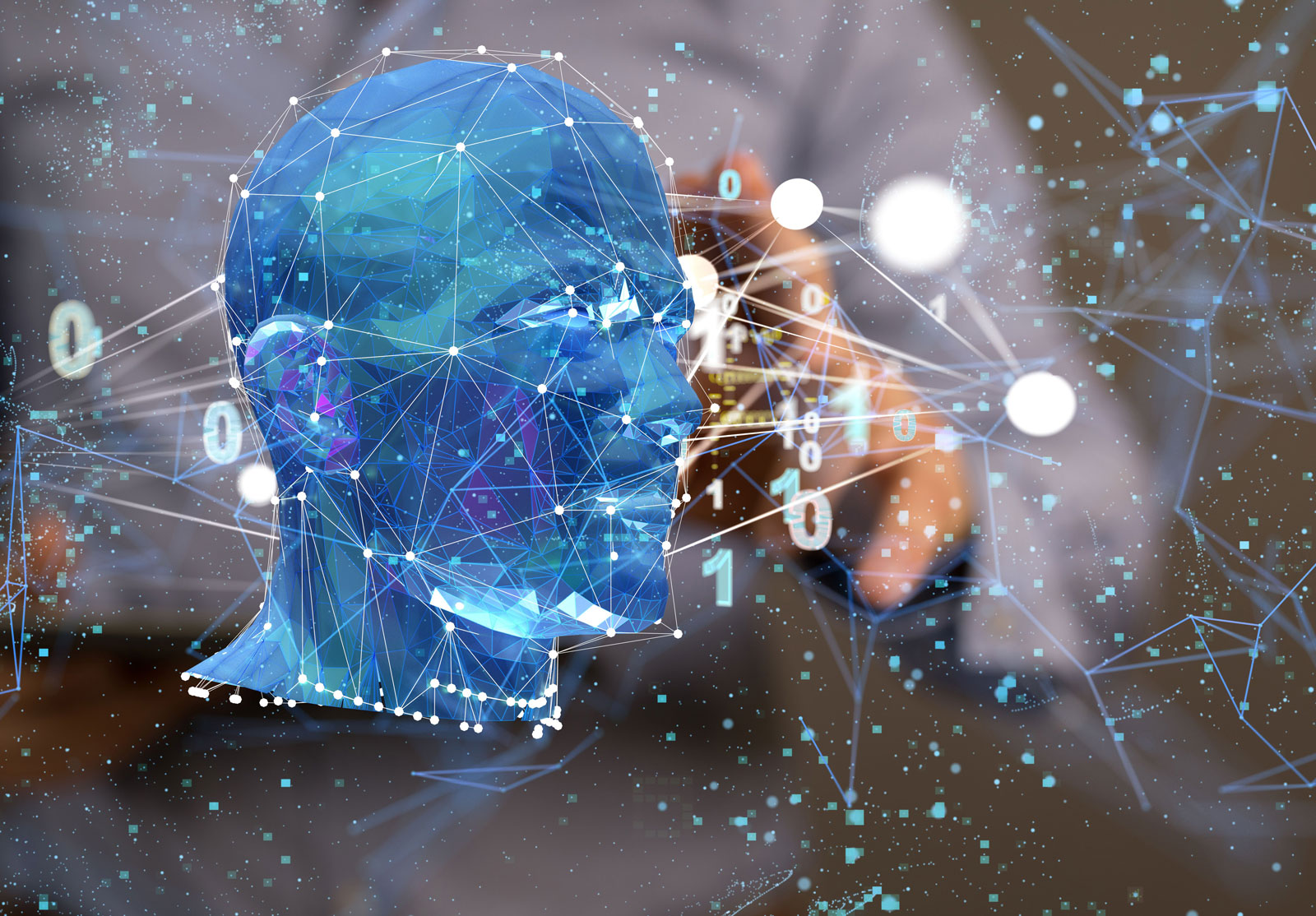 Un cyberespace numérique avec des particules et une connexion à un réseau de données numériques